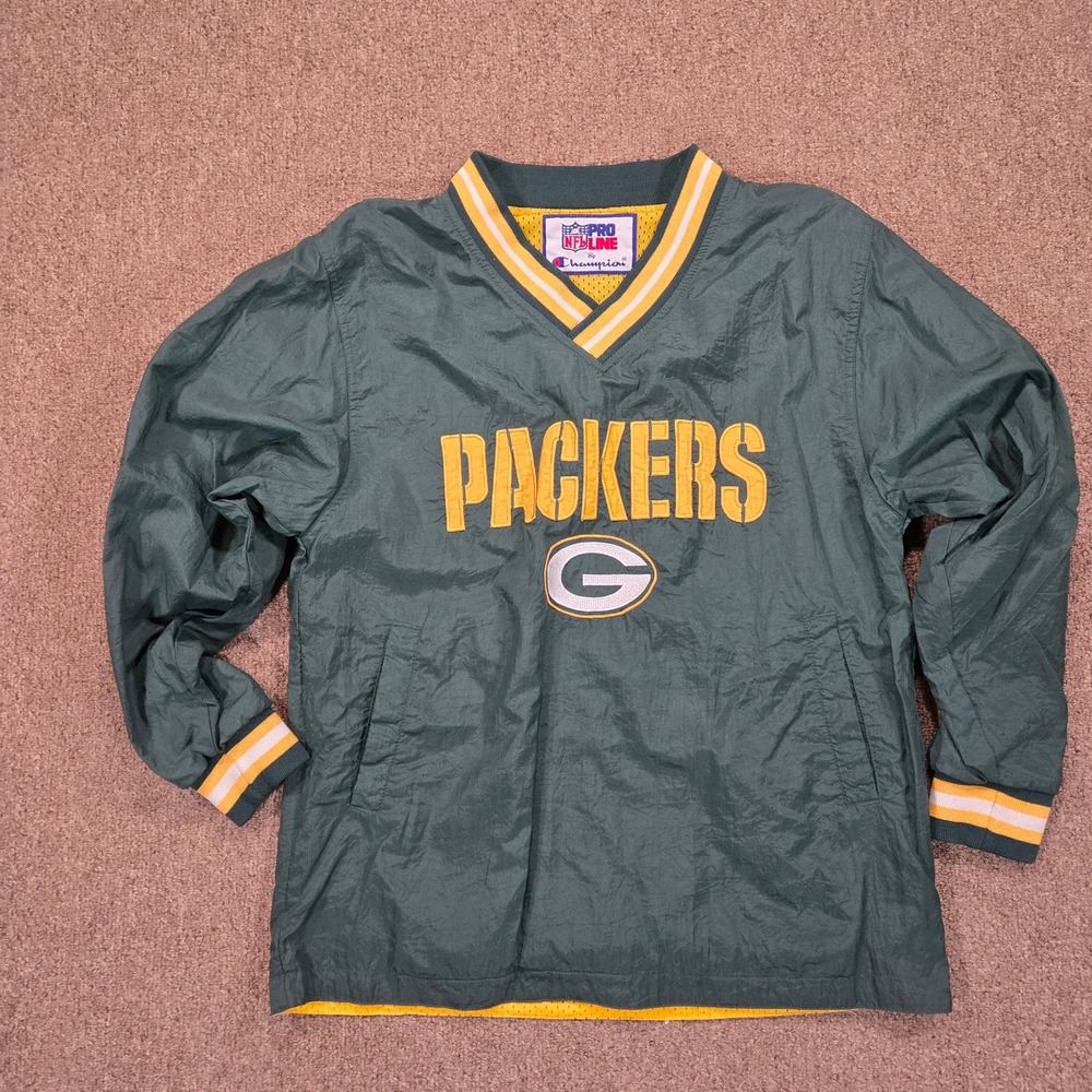 Vintage Champion Green Bay Packers Pullover Windbreaker Mens M Green Reversible